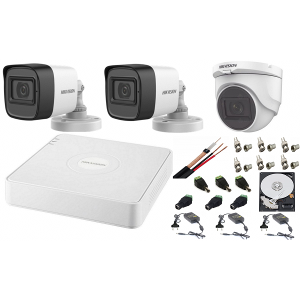 Audiovideo surveillance system mixed Turbo HD 2MP cameras Hikvision March 4 channel DVR HDD