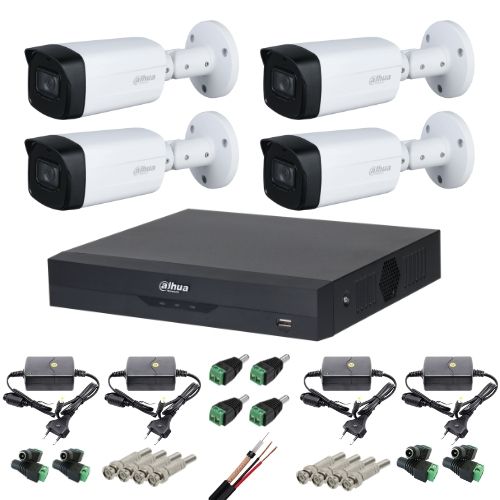 4K Dahua surveillance kit 4 cameras IR 40m IP67, DVR WizSense 4 channels 4K-N/5MP, mounting accessories + ROVISION sticker gift