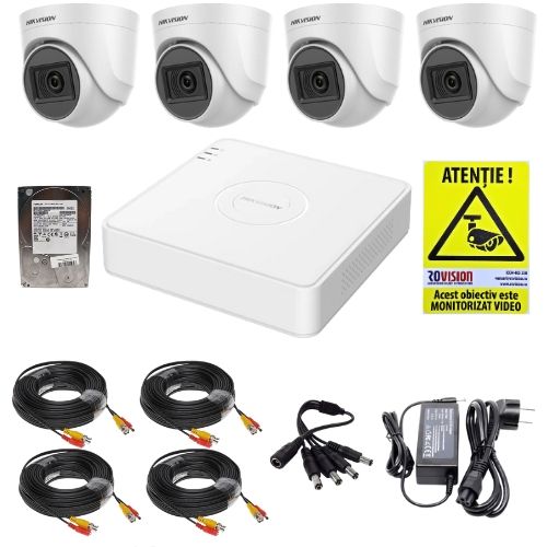 Hikvision surveillance kit 4 cameras 2MP Audio IR 20m 2.8mm lens, 4-channel DVR 2MP, accessories, 500GB HDD + Gift Sticker Rovision