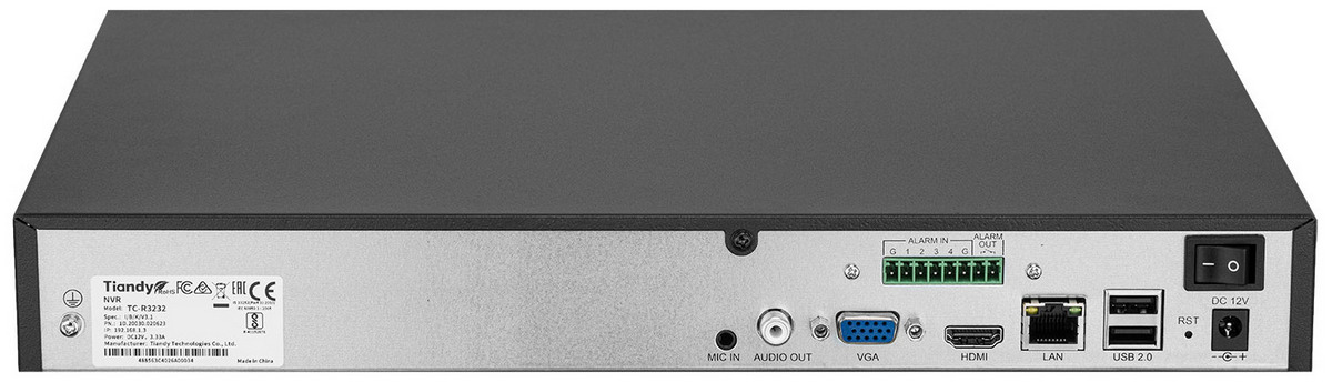 Tiandy Lite Series 32-Channel NVR, 8MP 4K, 160Mbps Bandwidth, AI Functions, 2x SATA Slots - TC-R3232-IBKV3.1 [133667]