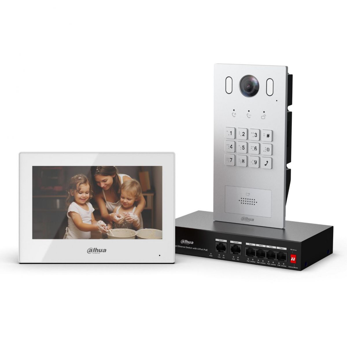 IP video intercom kit Dahua KTP05, 2MP camera, 7 inch touch monitor, PoE, RFID and PIN access control, mobile app, WDR, IP65, smart video intercom system for home and business