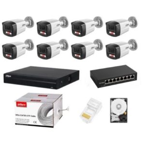 Complete Dahua 8-Camera IP Surveillance System  4MP Dual Light 30m, Microphone, 8-Channel NVR, HDD and Installation Accessories Included