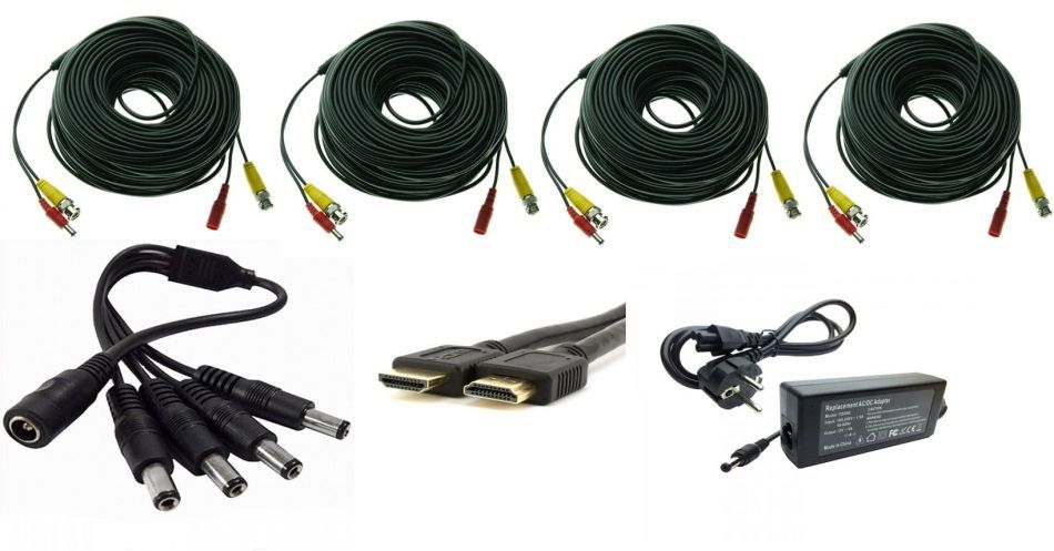Kit accessories surveillance systems for four cameras, ready plugged cables, HDMI cable, power supply, splitter - Image 10