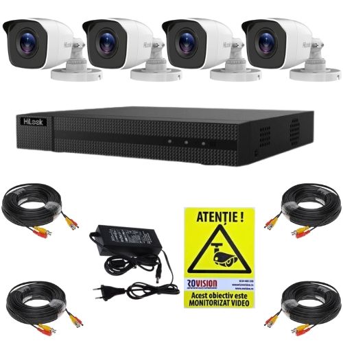 Hikvision HiLook Surveillance Kit, 4 × 2MP Cameras, IR 20 m, 4-Channel DVR, 4MP, Accessories, Rovision Sticker