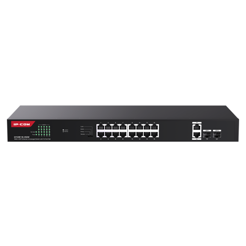 Switch 16 Gigabit PoE ports, 2 x RJ45 Gigabit Uplink, 2 x SFP Gigabit, 1U - IP-COM G1120P-16-250W